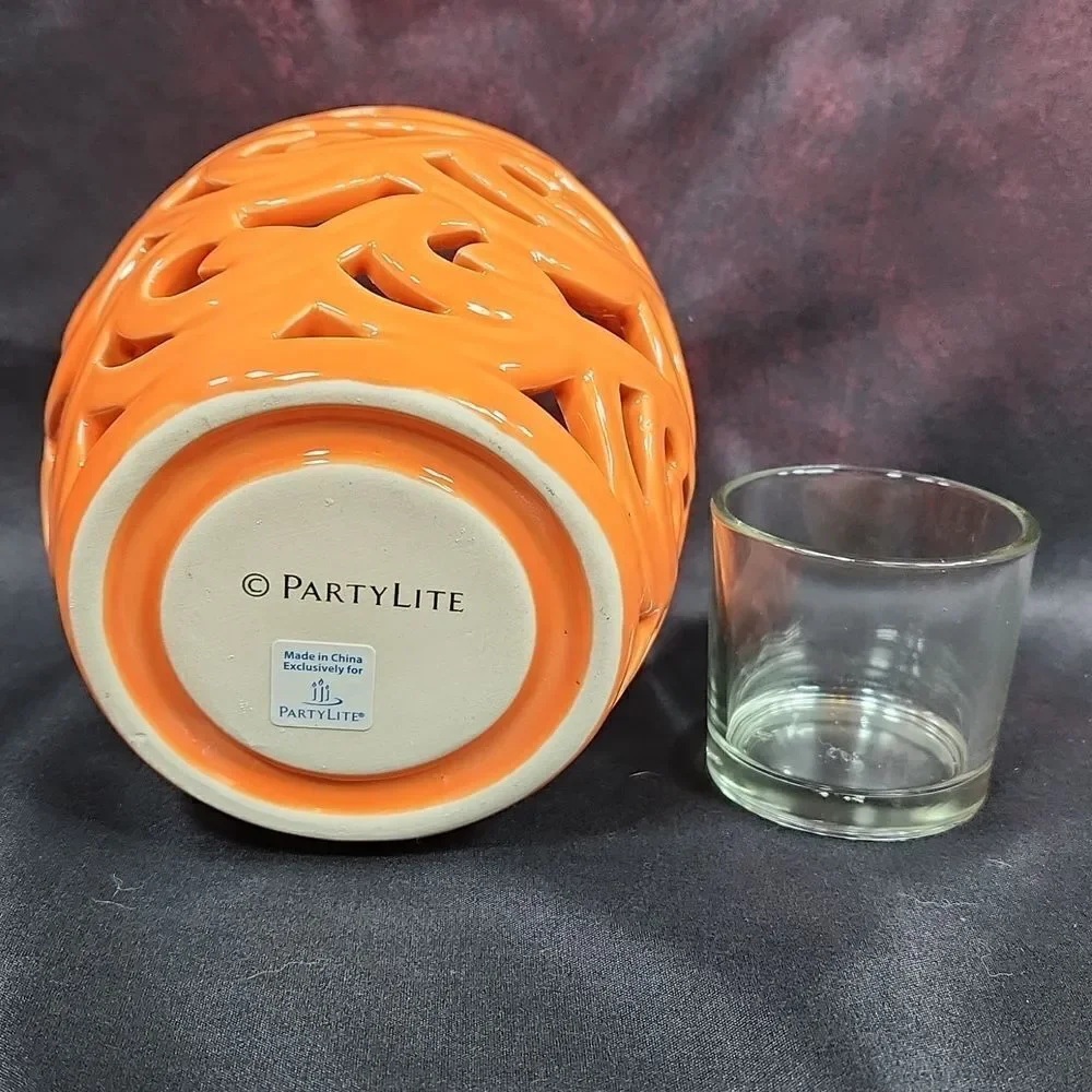 🩵NIB Partylite Orange Waves Ceramic Tealight/Votive Candle Holder